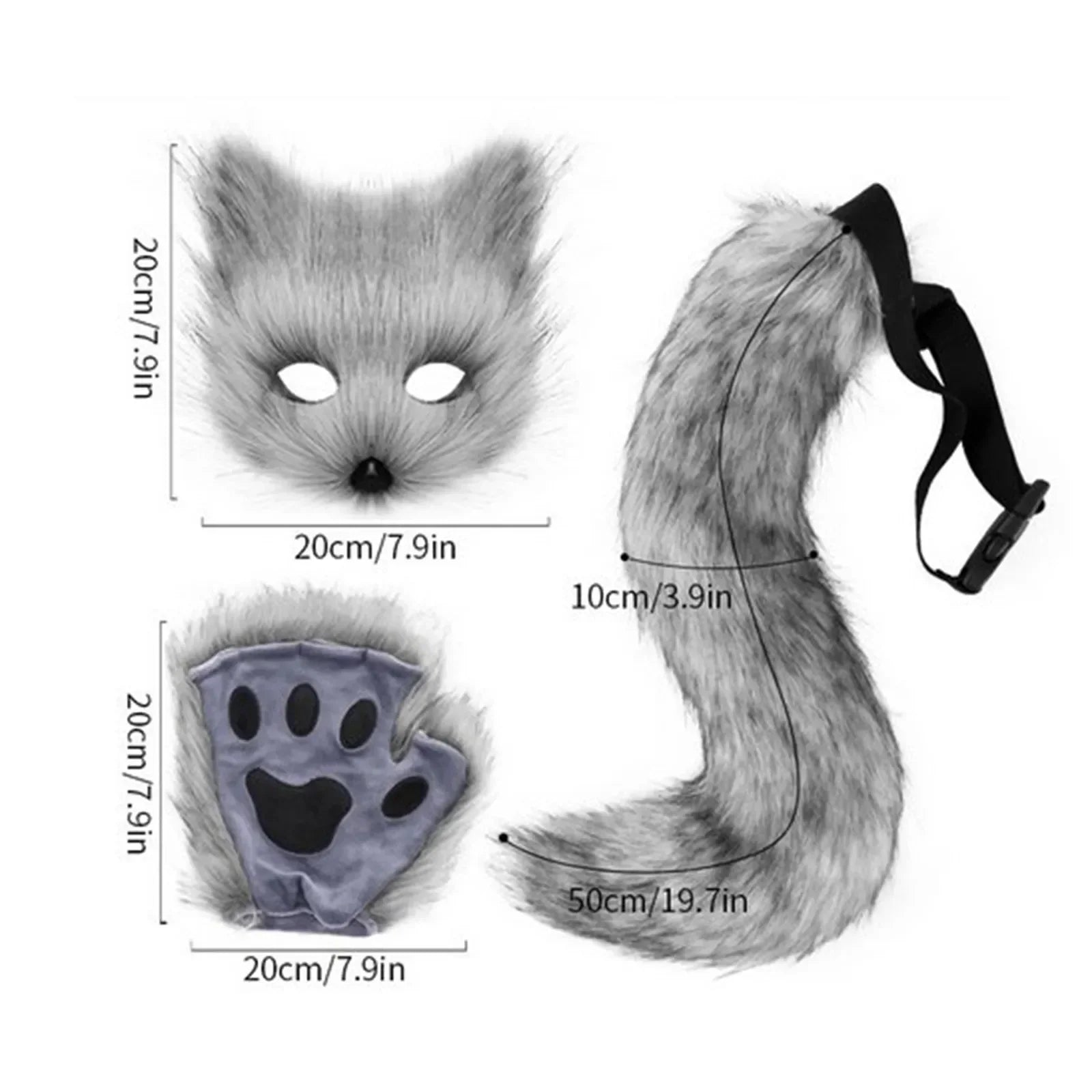 3pcs Halloween Dress Up Animal Tail Fox Mask Paw Gloves Set  Animation Exhibition Cosplay Outdoor Party Costumes Accessories