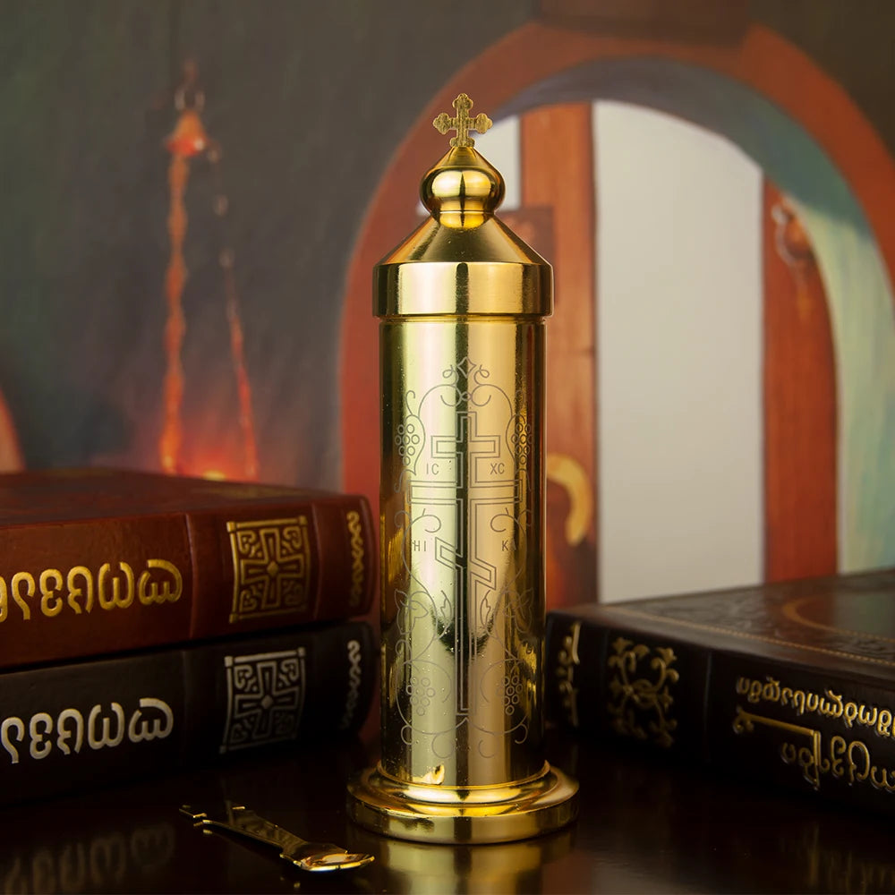 Orthodox Portable Holy Water Set, Religious Articles for Storing and Distributing Holy Water, Cross Design, Blessing Ceremony