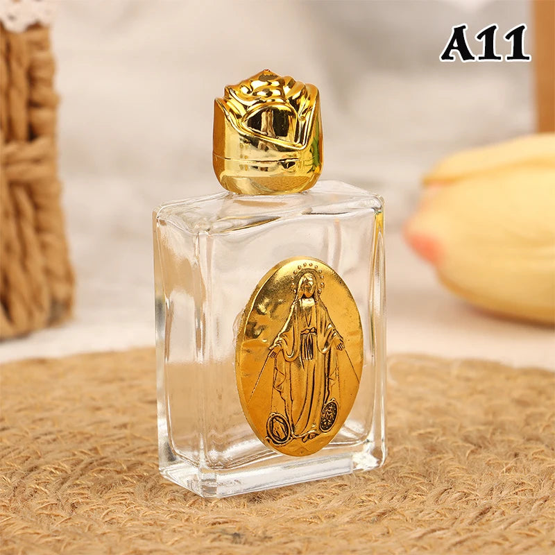 11 Types Of Glass Holy Water Jesus Bottle Religious Cross Bottle Christian Virgin Sculpture Bottle Refillable Holy Water Bottle