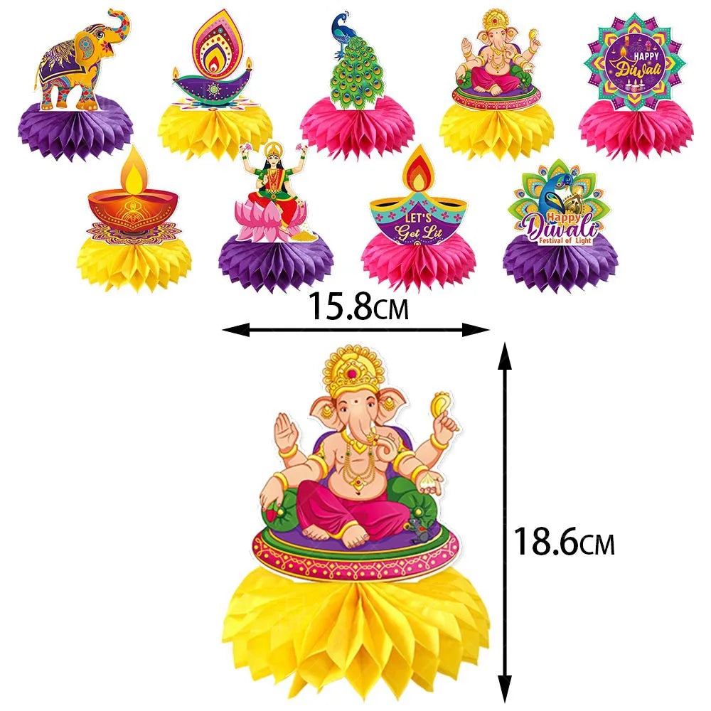 Happy Diwali Party Honeycomb Table Decoration Diwali Elephant Peacock Ornaments Happy Festival of Lights Party Decor
