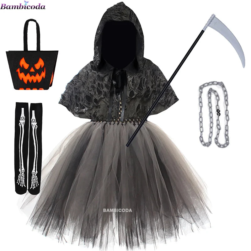 Halloween Grim Dresses Horror Death Cosplay Black Cloak Costume Girls Party Clothes Halloween Dress Demon Ghosts Costume