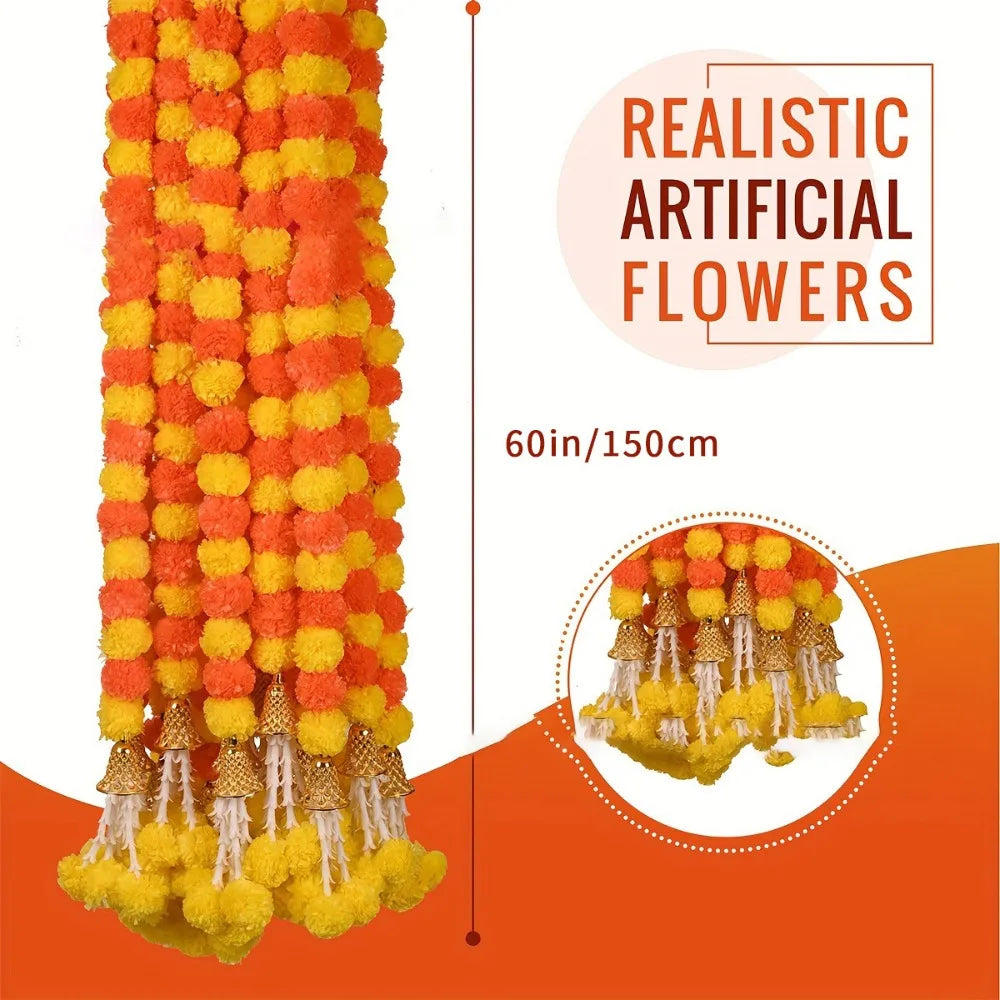Long Strands Artificial Marigold Garland Pooja Diwali Fiesta Indian Décor Marigold Flower Garlands Pooja Wedding Events Decor