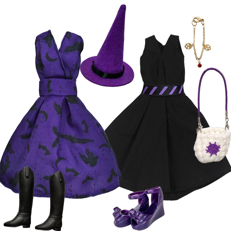 1/6 Doll Cosplay Clothes Halloween dress Witch Cap Belts Bag Broom Outfits for 12inch BJD Doll 30cm Doll Barbi Xinyi FR Doll