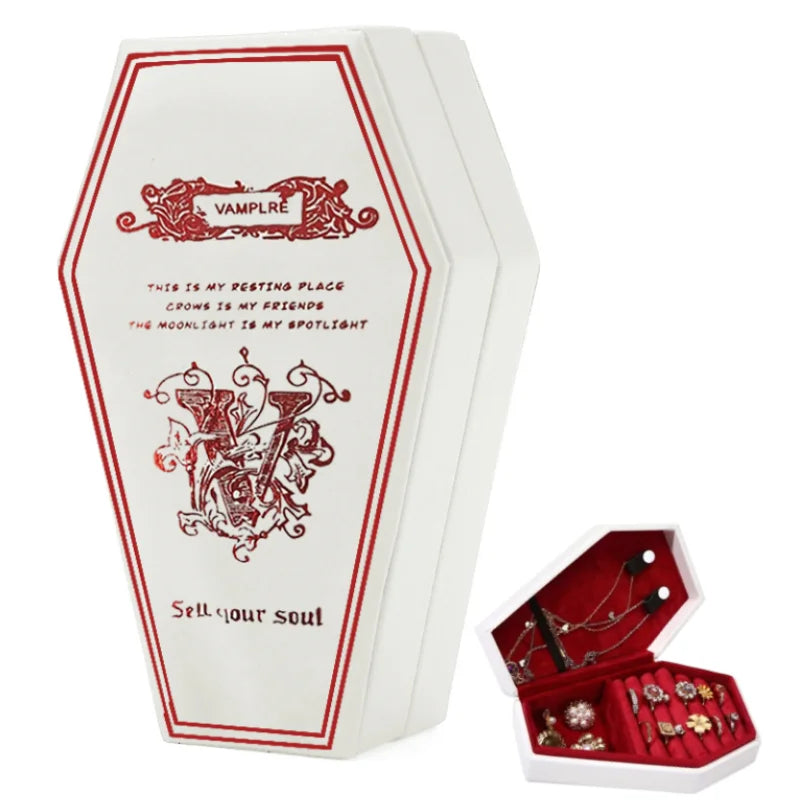 1/2pcs Gothic Coffin-Shaped Jewelry Box PU Leather Multi-Compartment Organizer for Rings Necklaces Earring Halloween Gift Case