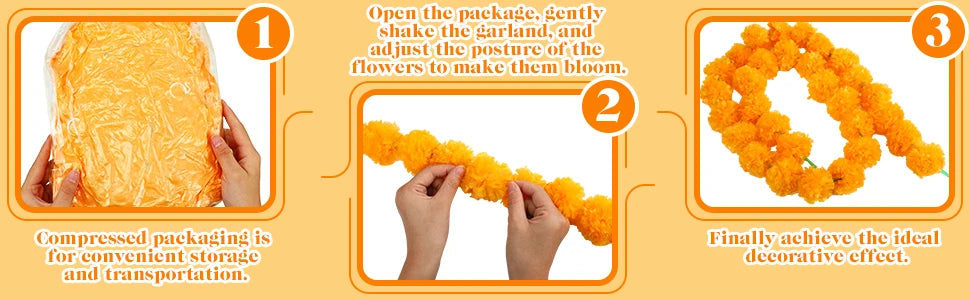 5-50pcs Marigold Flower Garland For Decoration 5 ft Artificial Flowers Mexican Diwali Indian Wedding Party Pooja Day of The Dead