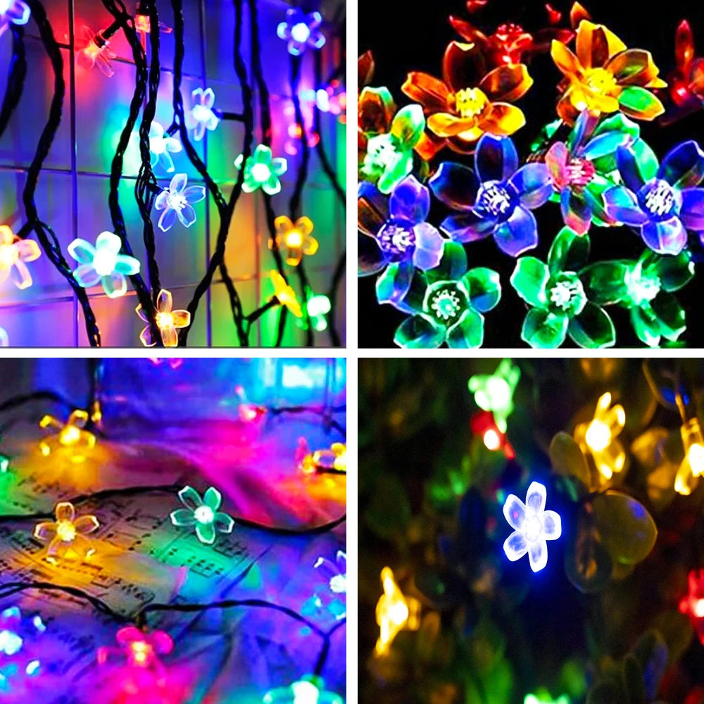 Solar decorative lights, outdoor waterproof 8 modes, cherry blossom lights, Christmas garden party decoration