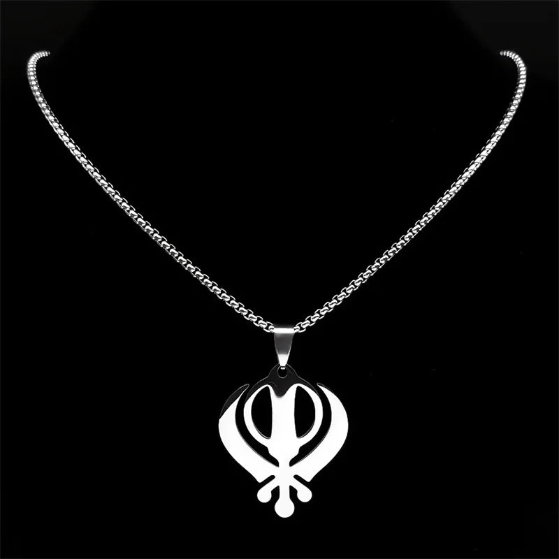 India Sikhism Symbol Necklace Pendant for Women/Men Stainless Steel Silver Color Sikh Khanda Necklaces Religious Jewelry N8090S0