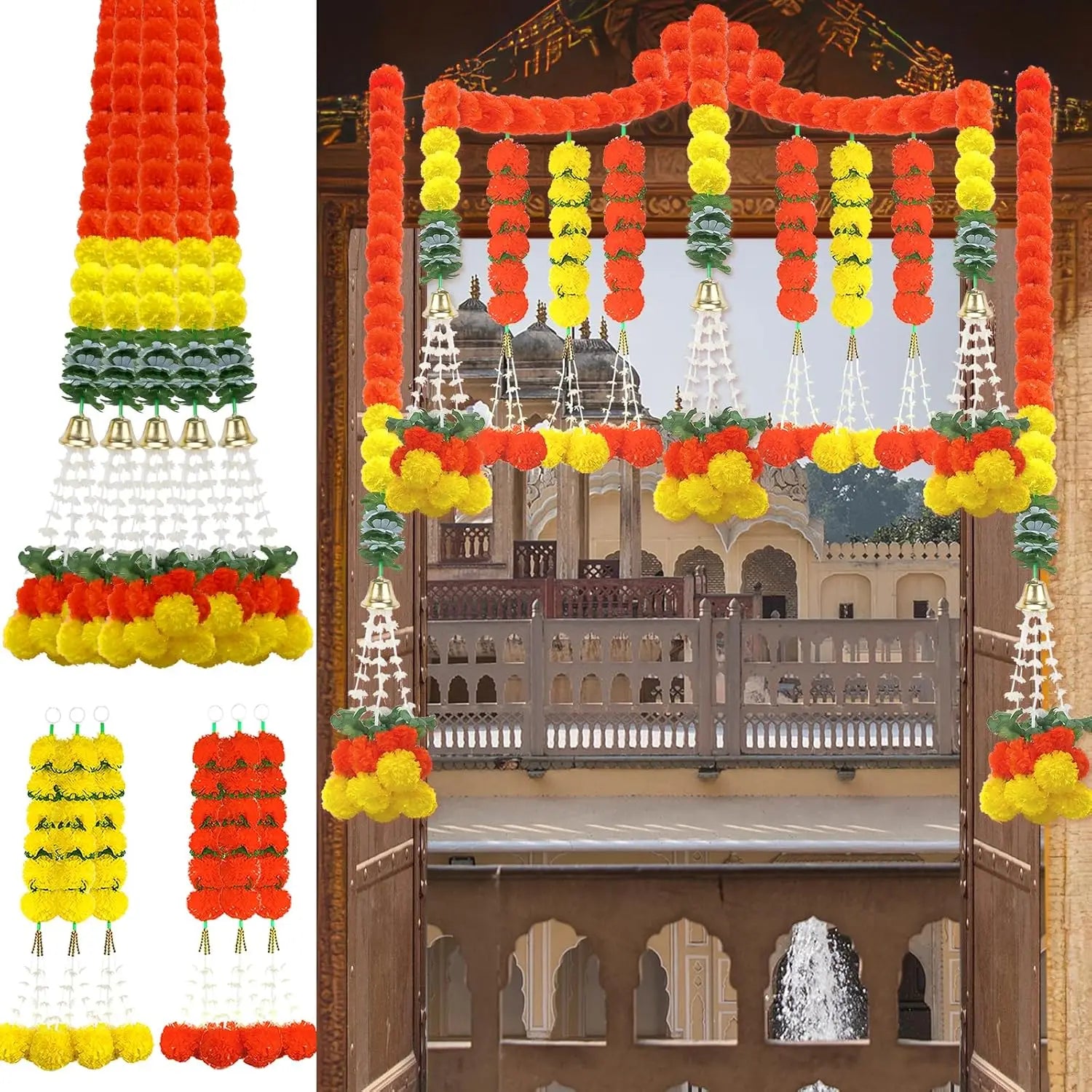 Marigold Garlands Artificial Flower for Indian Decoration Diwali Day of The Dead Halloween Party Festival Wreath Ornament