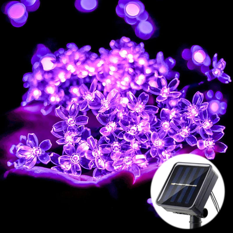 Solar Lamps LED Cherry Blossom Fairy Lights Outdoor Waterproof Oriental Cherry String Lights Decor Wedding Party Tree Parterre
