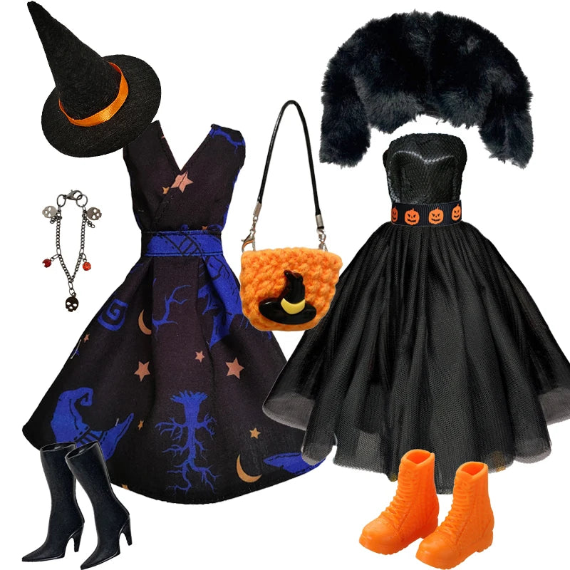 1/6 Doll Cosplay Clothes Halloween dress Witch Cap Belts Bag Broom Outfits for 12inch BJD Doll 30cm Doll Barbi Xinyi FR Doll