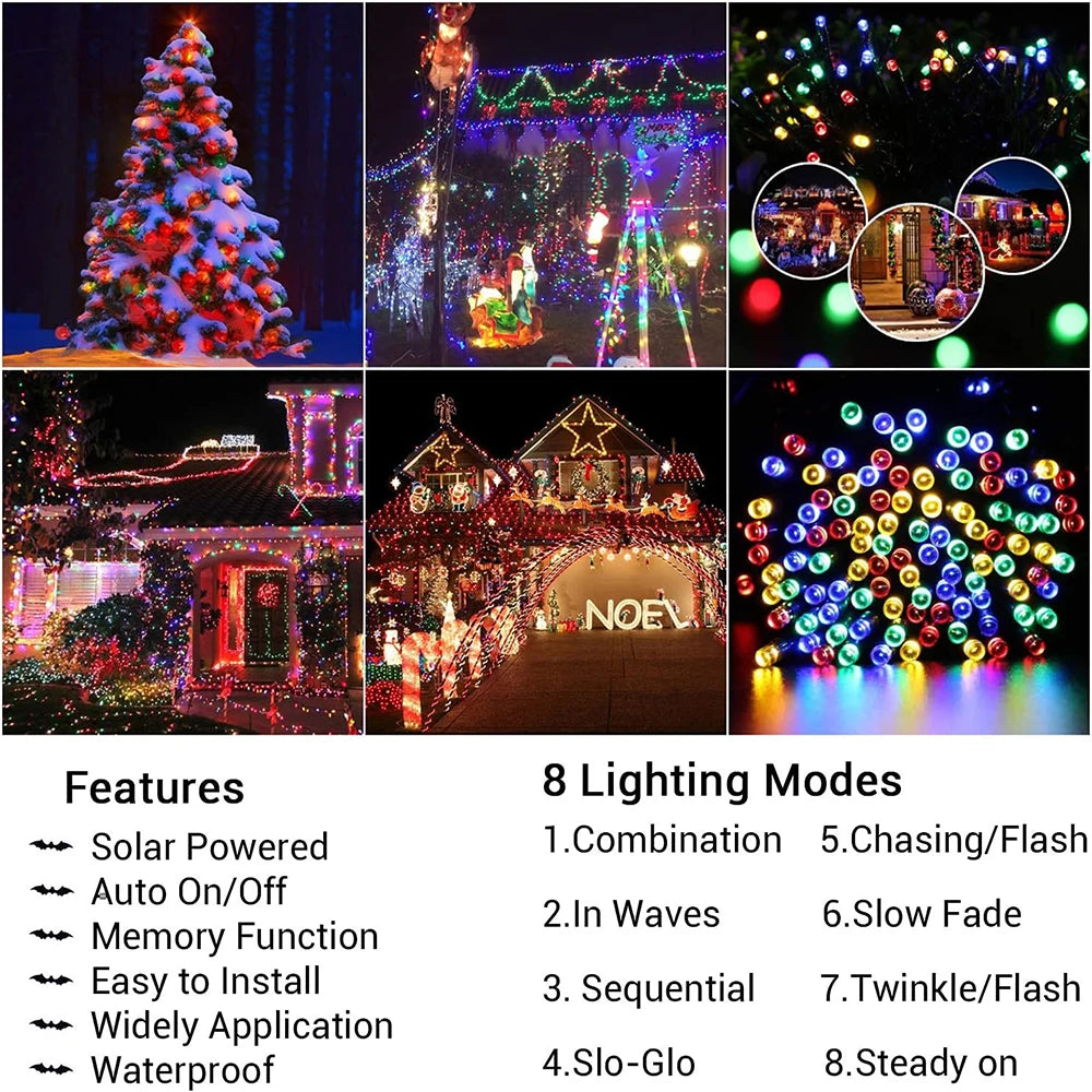 Solar String Lights Outdoor Waterproof Solar Fairy Lights 8 Modes LED String Lights for Garden Patio Wedding Decorations