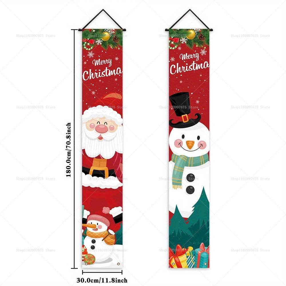 2D Merry Christmas Tree and Wreath Decor Indoor Outdoor Banners Porch Hanging Signs Wall Front Door Outside Yard Party Supplies