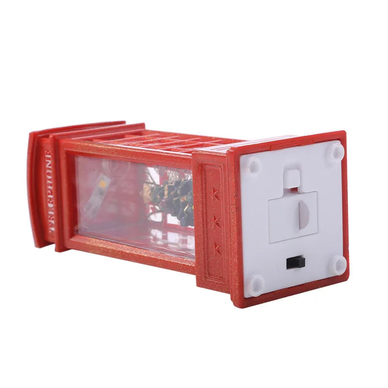 Christmas Decoration Desktop Ornament Luminous Telephone Booth With Snow Globes Spinning Water Swirling Glitter For Home Holiday