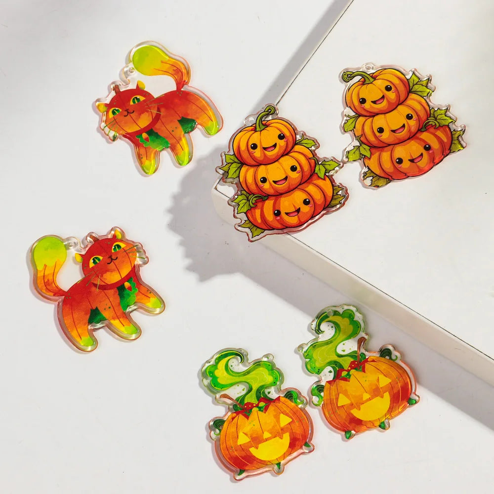 10pcs/lot Halloween Cute Charms Creative Ghost Pumpkin Acrylic Print Pendant for DIY Jewelry Making Necklace Earring Accessories