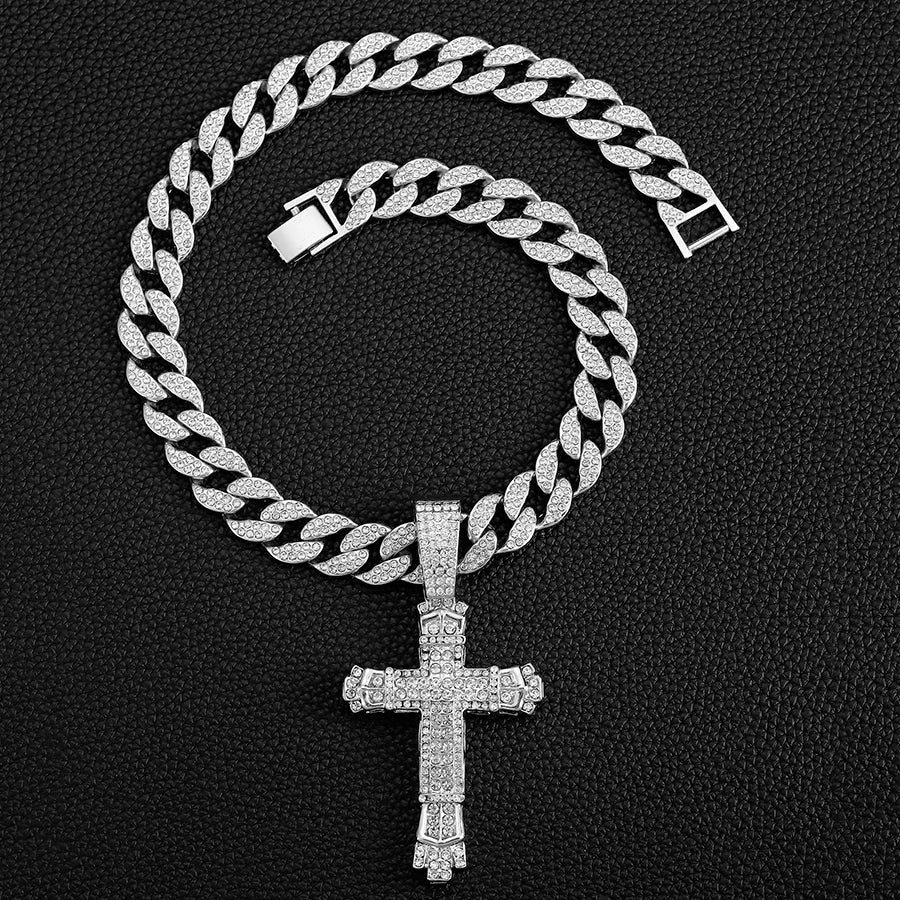 Cross Cross Pendant Necklace For Men Hip Hop Cuban Chain Bling Jewelry With Crystal Miami Cuban Chain fashion jewelry
