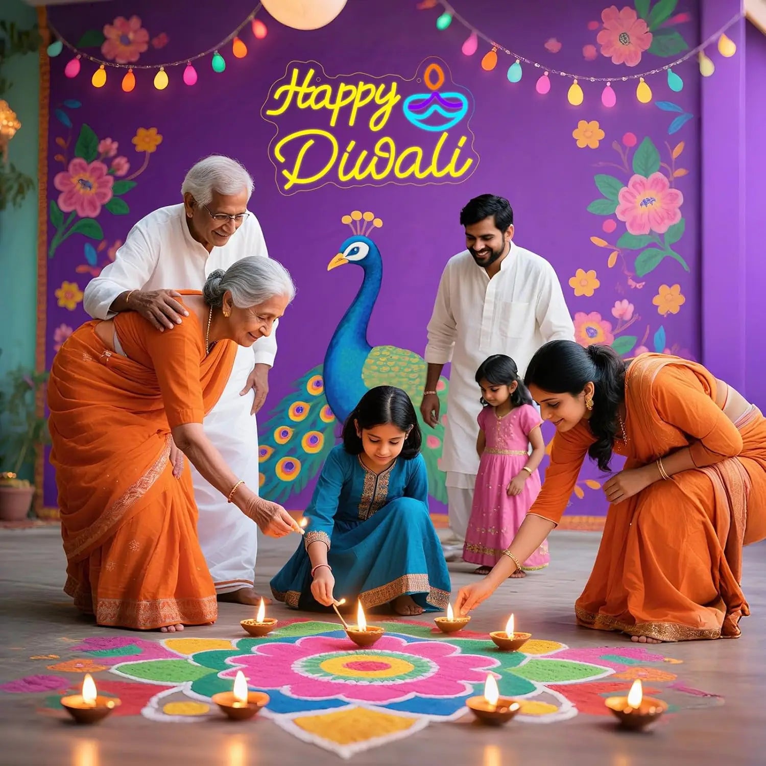Happy Diwali Neon Lights, Home Diwali Decoration, Indian Festival Decoration Luminous Signs, Dimmable Led Neon Lights Suitable F