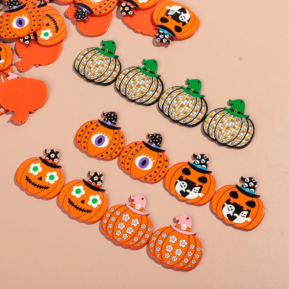 10pcs/lot Halloween Cute Charms Creative Ghost Pumpkin Acrylic Print Pendant for DIY Jewelry Making Necklace Earring Accessories
