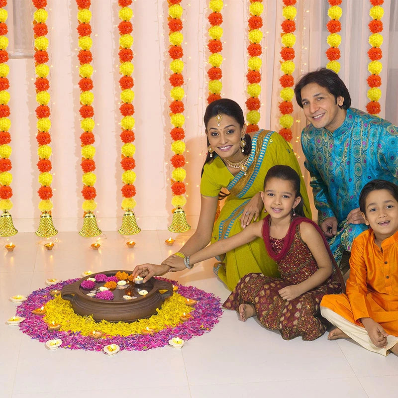 5-50pcs Marigold Flower Garland For Decoration 5 ft Artificial Flowers Mexican Diwali Indian Wedding Party Pooja Day of The Dead