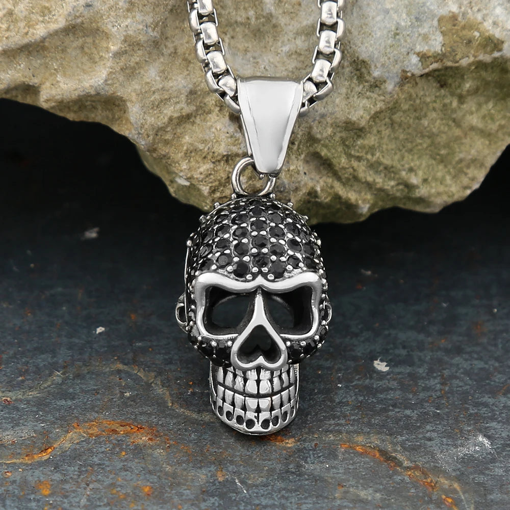 Gothic Hip Hop Skull Pendant Necklaces For Men Stainless Steel Punk Fashion Skeleton Necklace Halloween Jewelry Gifts Wholesale
