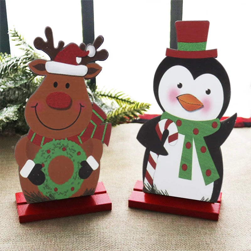 Christmas Wooden Reindeer Snowman Santa Claus Crafts Xmas Desktop Ornaments Merry Christmas Home Decorations New Years Noel Gift