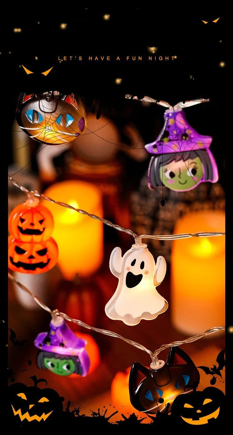 2024 Halloween Party LED String Lights Ghost Pumpkin Cat Spider Web Decor Night Light Halloween Indoor Outdoor Decoration Props