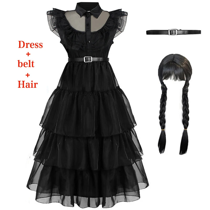 KLFLGD Black Lace Halloween Dress Up Girl's Birthday Party Performance Dress New Girl Role Playing Dress 4-12 Years Old