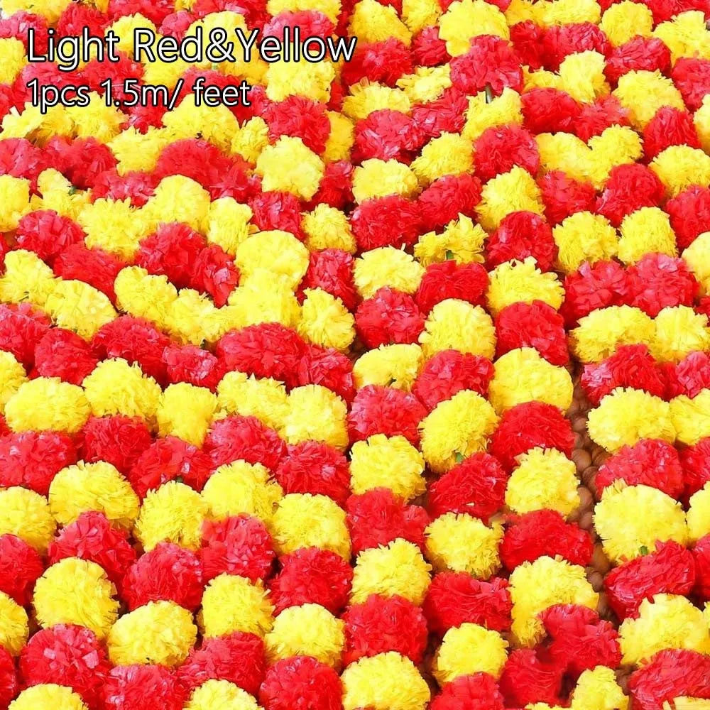 Long Strands Artificial Marigold Garland Pooja Diwali Fiesta Indian Décor Pooja Marigold Flowers Pooja Wedding Events Decor