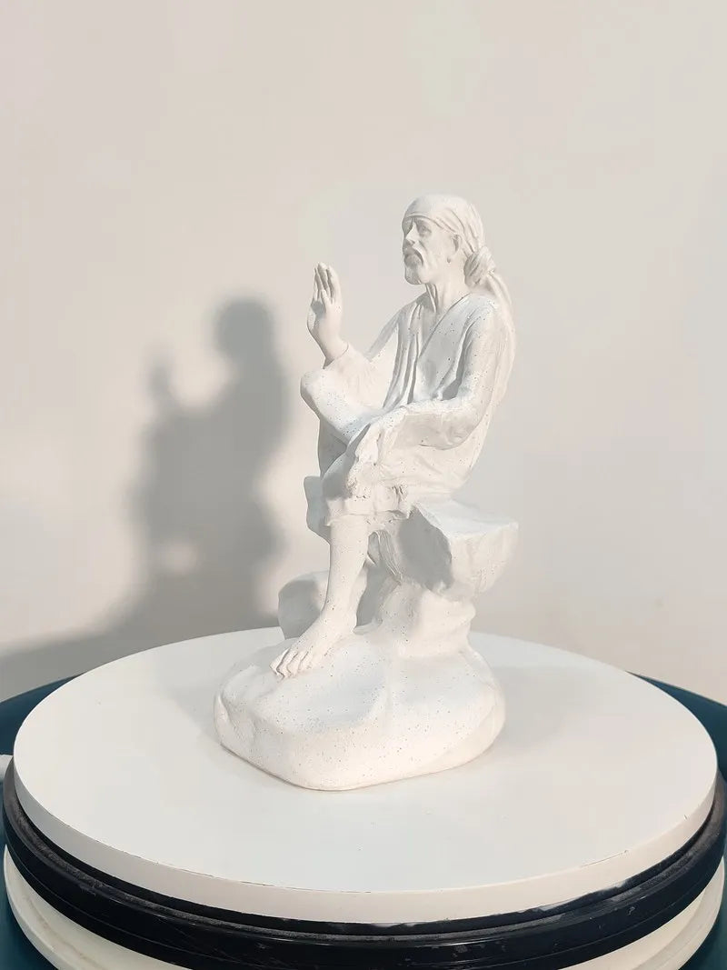 Vilead 26cm Sandstone Sai Baba of Shirdi Statue Hindu Sculpture Hand Crafted Replica Hinduism Indian God  Home Office Decoration