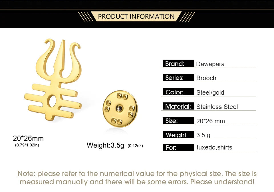 Dawapara Lord Shiva Trident Brooch Mantra Buddhism Hindu God Blessing Symbol Lapel Pins Stainless Steel Jewelry