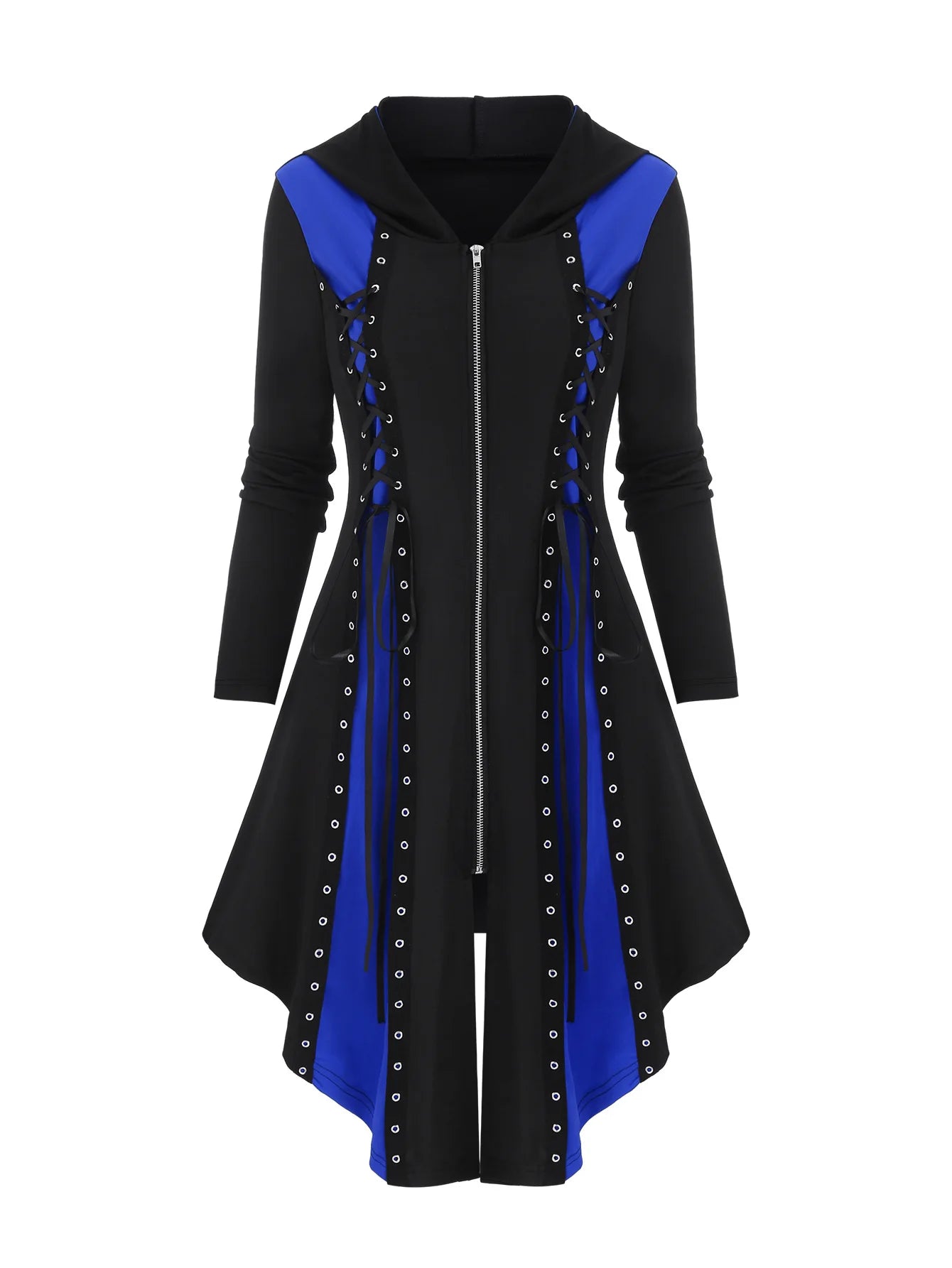 Women Halloween Dress Sexy Irregular Hooded Mini Dresses Lace Up Patchwork Full Sleeve Zipper Vestidos Party Streetwear