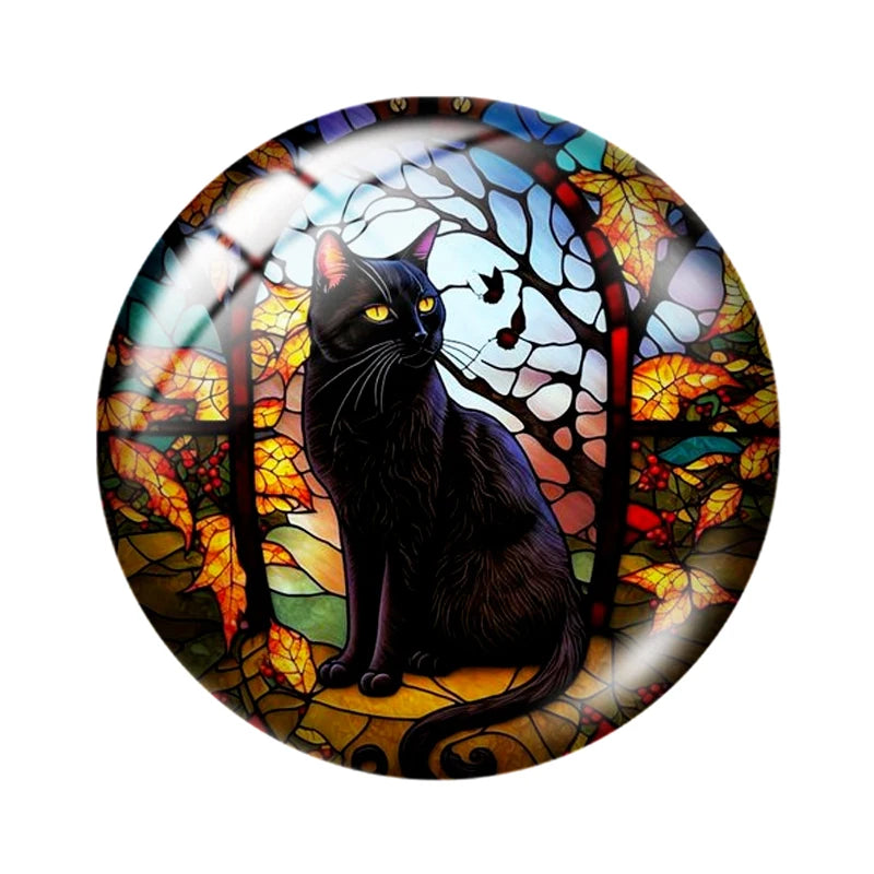 Halloween Black Cat 12mm14mm/16mm/18mm/20mm/25mm Round photo glass cabochon demo flat back Making findings
