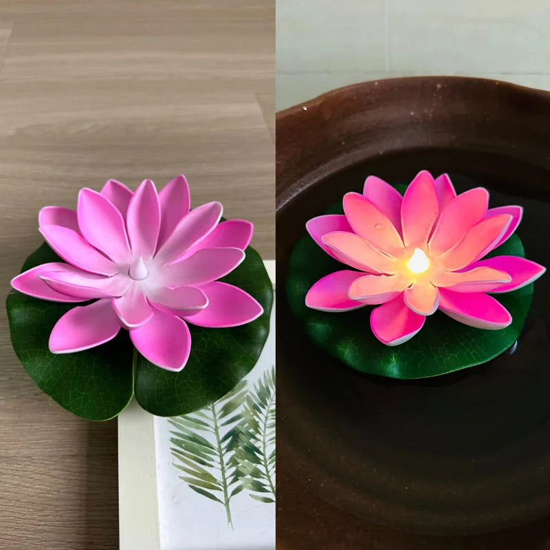 15/10CM Diwali Floating Induction Lotus Lamp Garden Led Pink Battery Powered Lights Outdoor Waterproof Landscape For Night Light