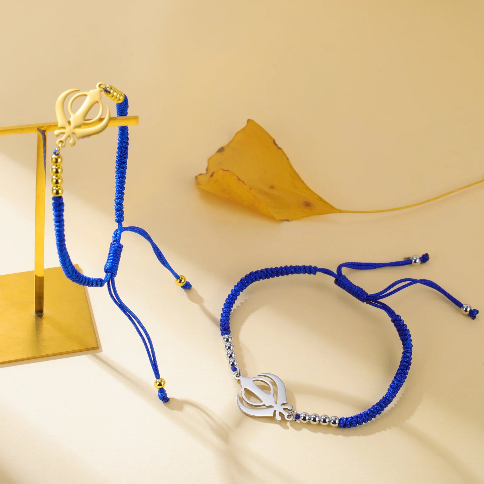 LIKGREAT Sikhism Adjustable Rope Bracelets for Women Men Stainless Steel Sikh Khanda Indian Pakistan Punjab Religious Jewelry