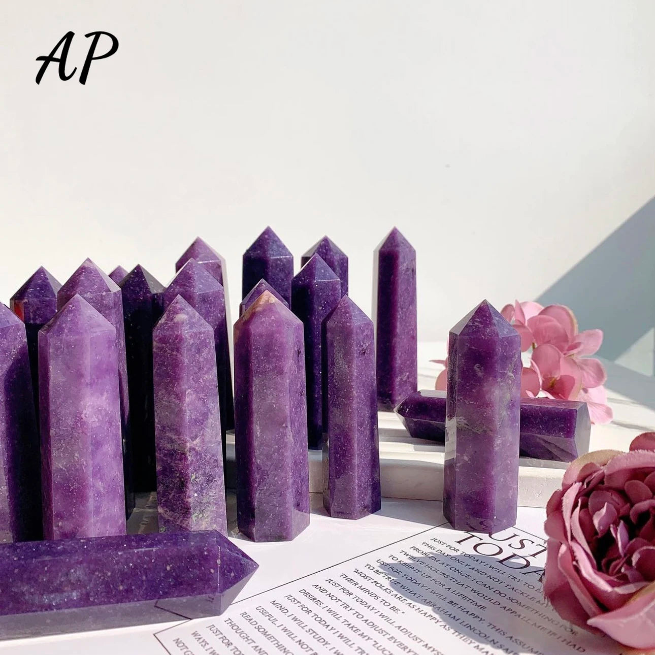 5-8cm Natural Crystal Column Lilac Stone Obelisk Point Lepidolite Reiki Healing Crystal Wand Home Decoration