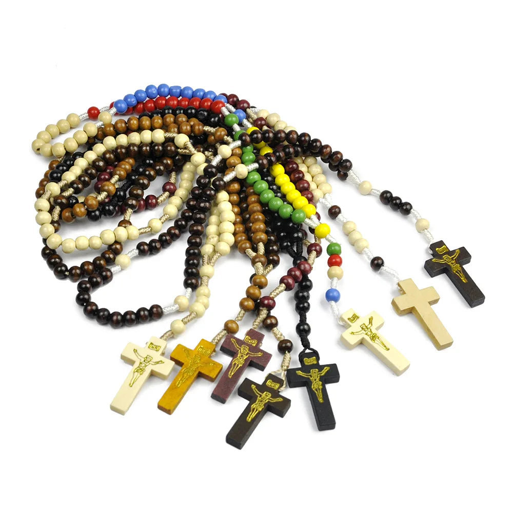 Religious Wood Wood Cross Bracelet For Women Men Wooden Prayer Beads Crucifix Charm Bracelet Fashion Party Jewelry Gift