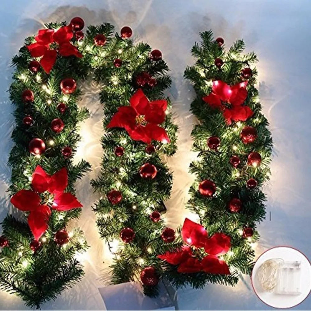 2.7M 5 Colors Christmas Decorations Garland Decoration Rattan Lights Wreath Decorated Mantel Fireplace Stairs Wall Door Decor