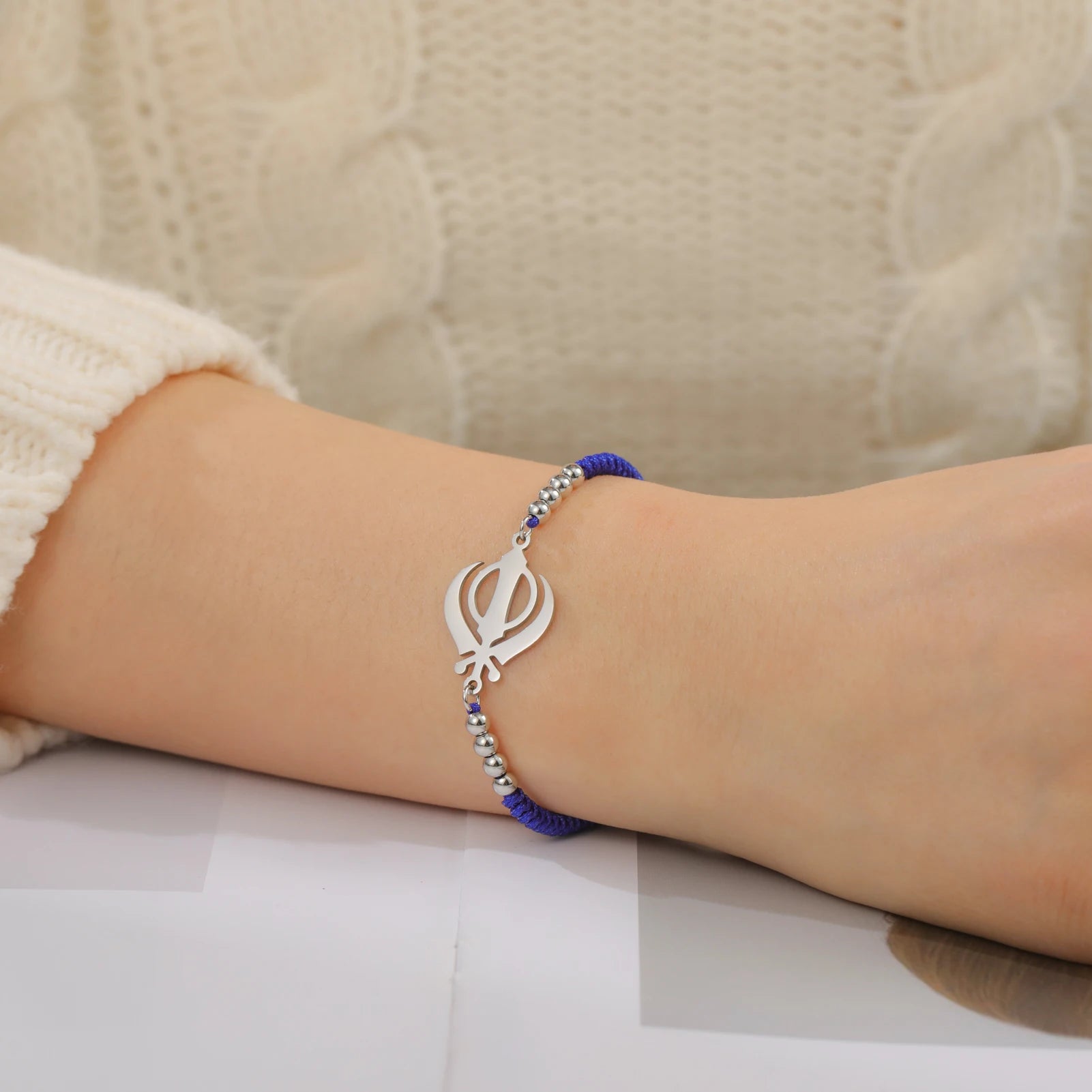 Lucktune Khanda Sikh Faith Bracelet for Women Men Stainless Steel Vintage Indian Sword Lucky Bracelet Spiritual Jewelry Gift