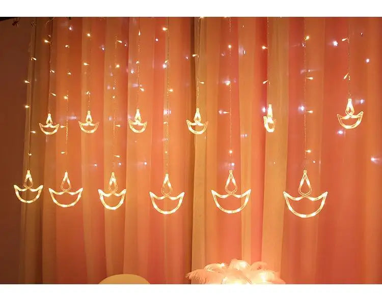 Diwali String Lights Usb Plug Diya Curtain Light Festival Lamp for Wall Window Bedroom Decor Indoor Outdoor Eid al-Fitr Muslims