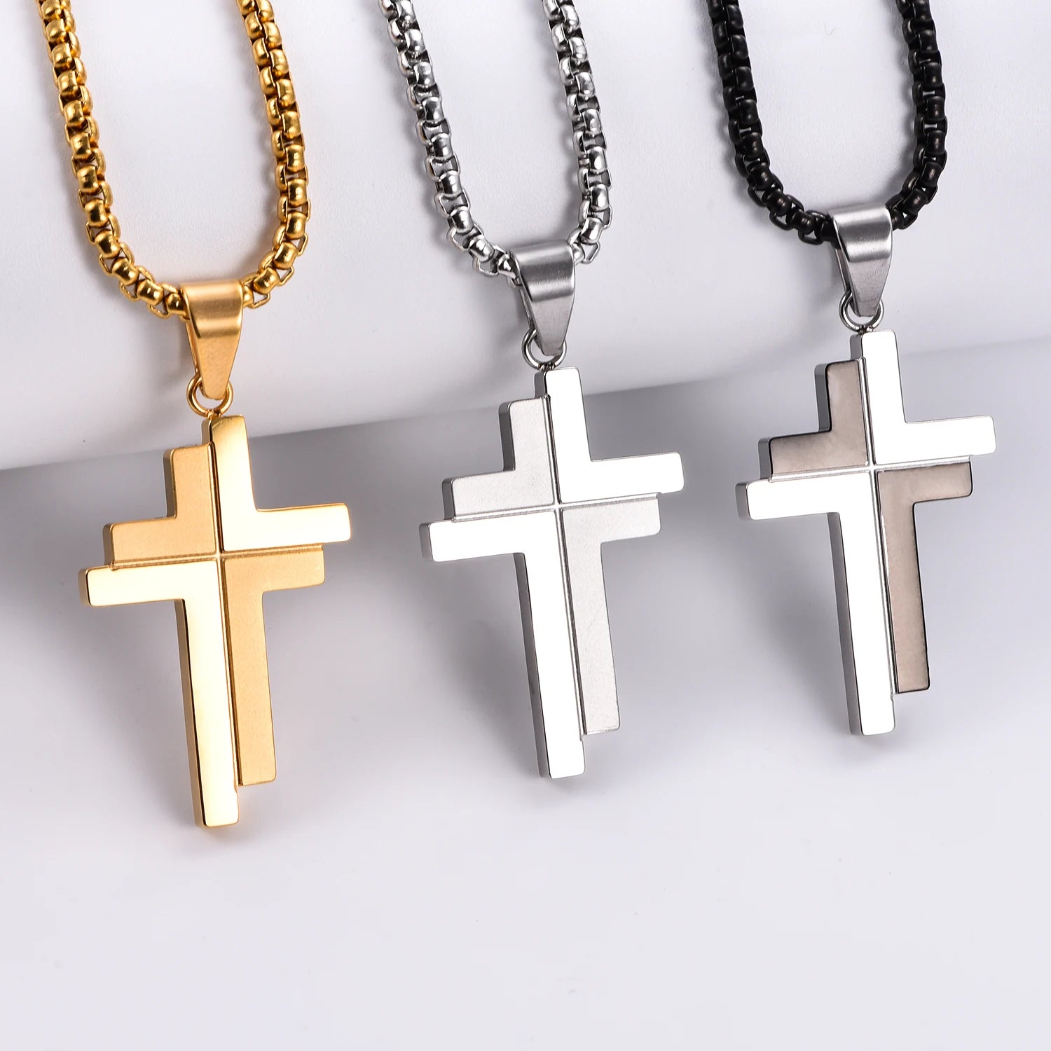 Cross Pendant Necklace Classic for Men Women Fashion Hip-hop Stainless Steel Dull Polished  Faith Prayer Jewelry Gift