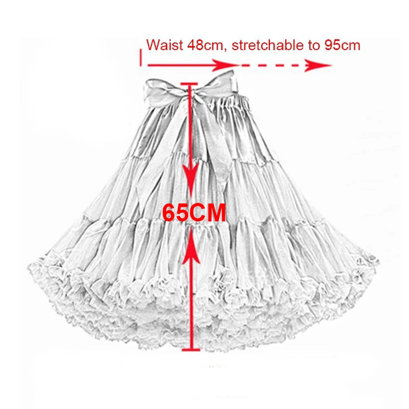 65CM/25.5INCH Lolita Petticoat Soft Tulle Puffy Tutu Women Knee Length Halloween Crinoline Cosplay Underskirt Dance Ball Gown