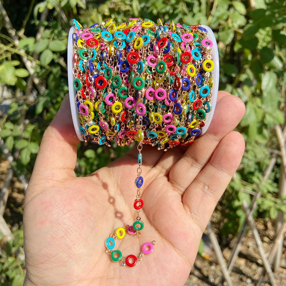 Colorful Evil Eye Beads Chains Stainless Steel Link Pearl Beaded Chains Turkey Eye Link Chain for Necklace Making Jewelry DIY