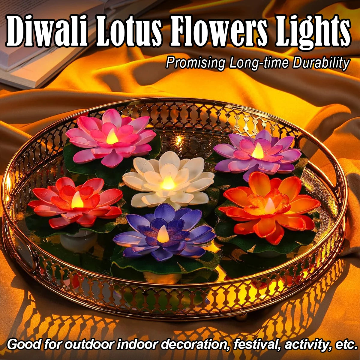 15/10CM Diwali Floating Induction Lotus Lamp Garden Led Pink Battery Powered Lights Outdoor Waterproof Landscape For Night Light