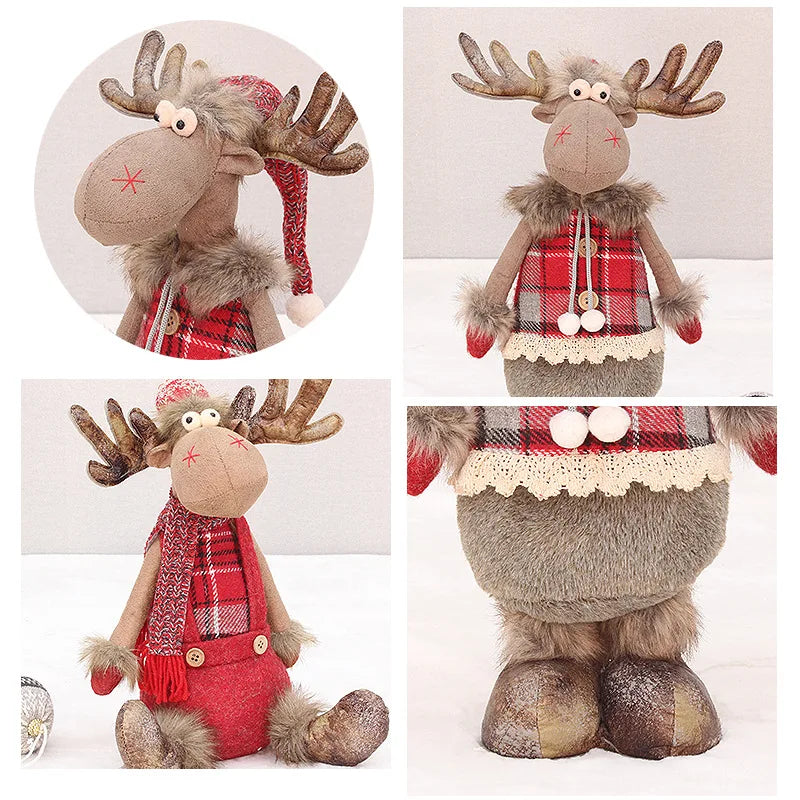 Christmas Cute Elk Decor Table Decor Red Fabric Retractable Standing Sitting Posture Deer Doll Christmas Decor New Year 2024