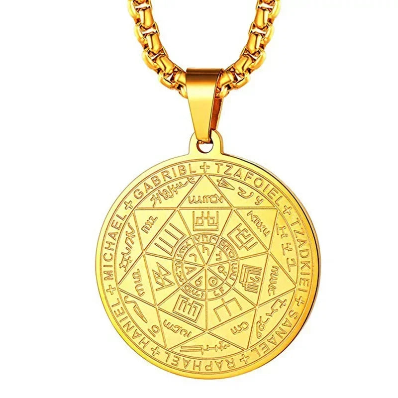 Gold Color Cross Compass Polaris Pendant Round Coin Necklace Men and Women Charm Hip Hop Rock Casual Party Jewelry Gift