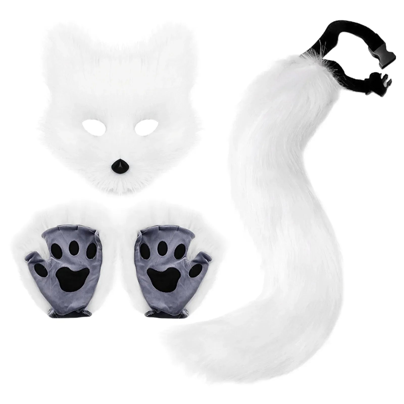 3pcs Halloween Dress Up Animal Tail Fox Mask Paw Gloves Set  Animation Exhibition Cosplay Outdoor Party Costumes Accessories
