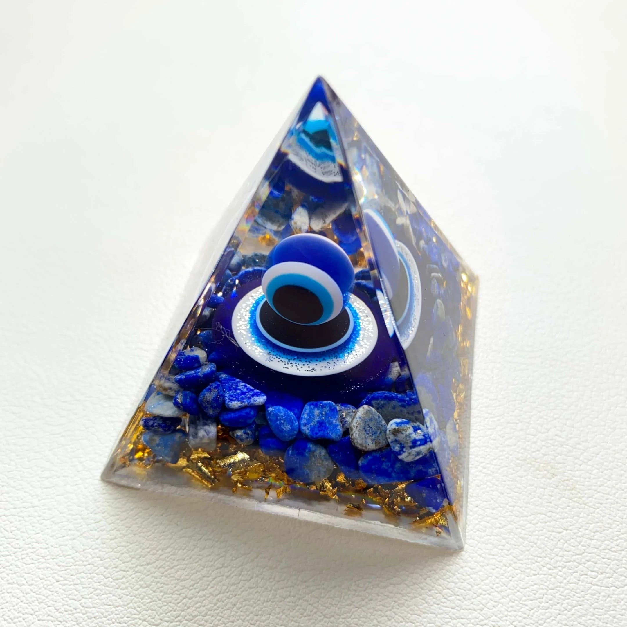 Evil Eye Pyramid Figurine With Lapis Lazuli Chips Pyramid of Orgen, 5cm Lazuli Devil's Eye Pyramid, The Orgen Pyramid series