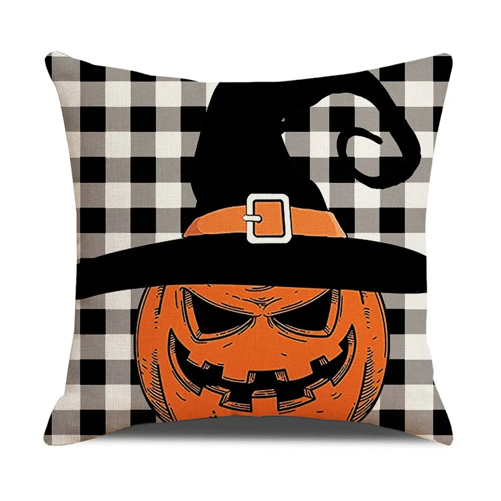 2024 New Linen Halloween Fall Cushion Cover 45x45cm Farmhouse Cat Witch Home Throw Pillow Covers For Home Room Couch Decor