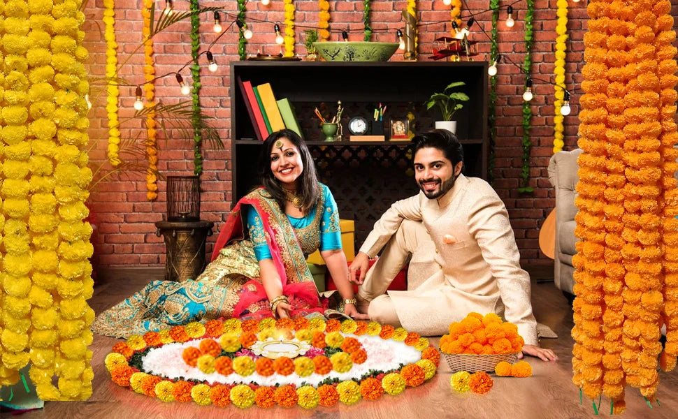 5-50pcs Marigold Garland For Decoration 5 Ft Artificial Flower Garland Mexican Fiesta Day of The Dead/Diwali Pooja Decor/Wedding