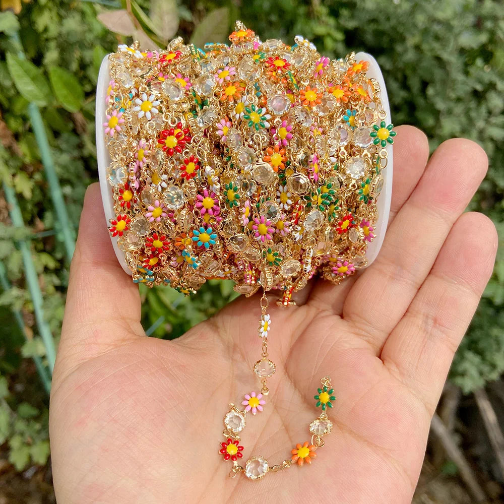 Colorful Evil Eye Beads Chains Stainless Steel Link Pearl Beaded Chains Turkey Eye Link Chain for Necklace Making Jewelry DIY