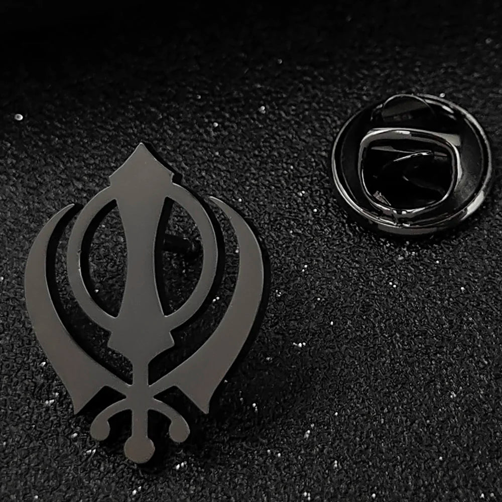 Sikh symbol men's brooch, stainless steel collar pin, suit and shirt decorative accessory, religious party gift
